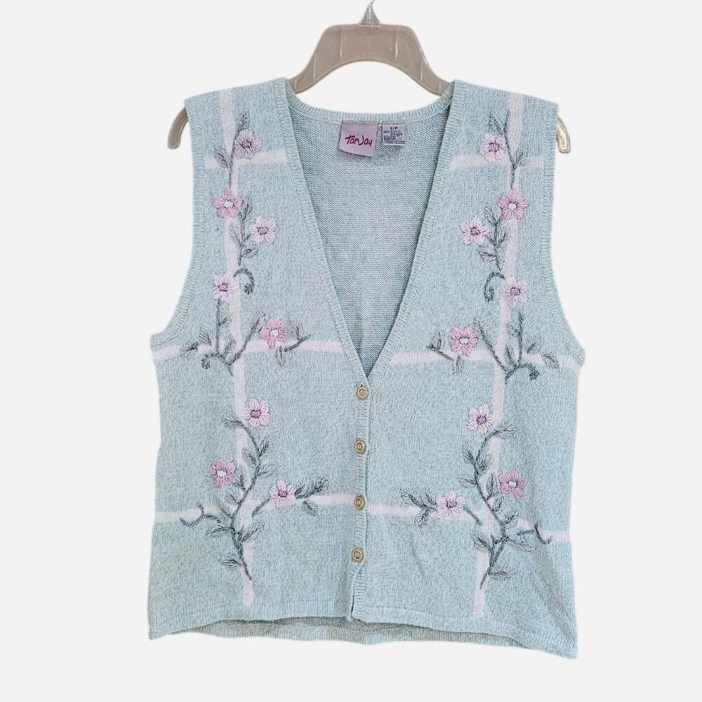 90s cottagecore grandmacore mint pink flowers knit vest